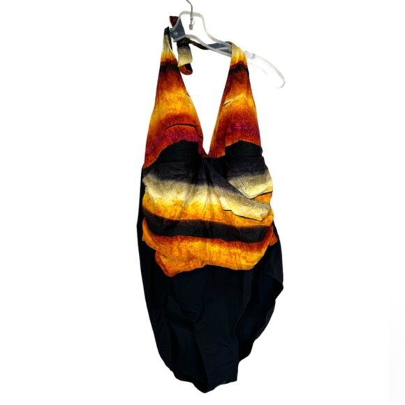 Fantasizer NEW Faux Wrap Halter 1 Piece Swimsuit Gradient Sunset Support Cups 16 - Picture 3 of 16
